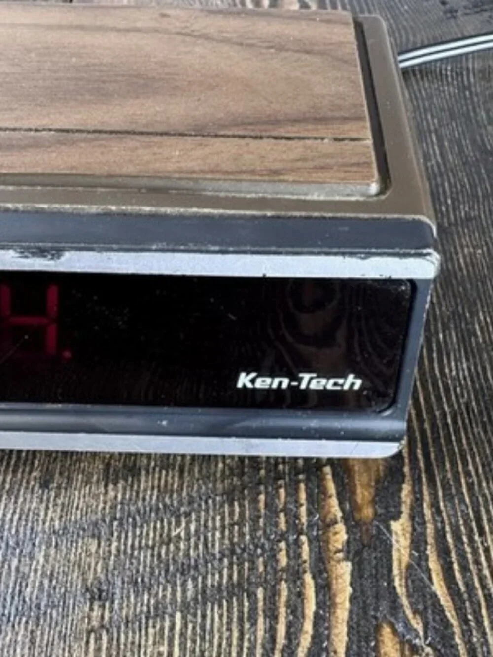 Vintage Ken-Tech Digital Alarm Clock, Model T-2096A, Wood Grain Red LED
